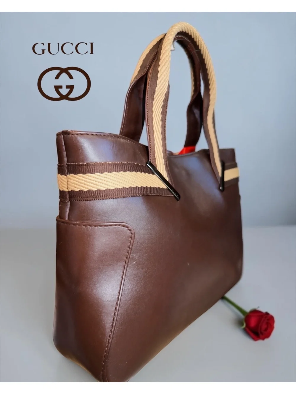 ✨ STUNNING Vintage Tom Ford Era Gucci Leather Web Tote with COA!✨